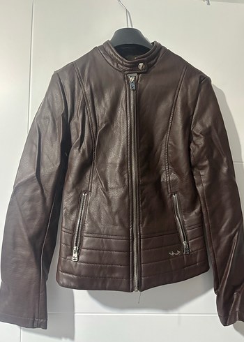 Kahverengi Kadın Deri Biker Ceker - Görsel 2