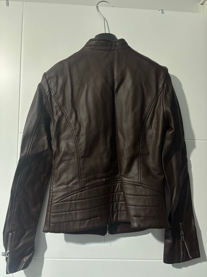 Kahverengi Kadın Deri Biker Ceker - Görsel 3