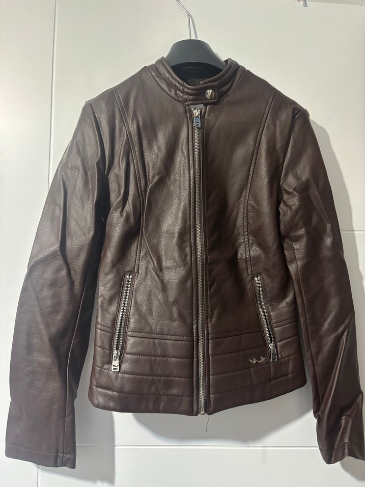 Kahverengi Kadın Deri Biker Ceker - Görsel 2