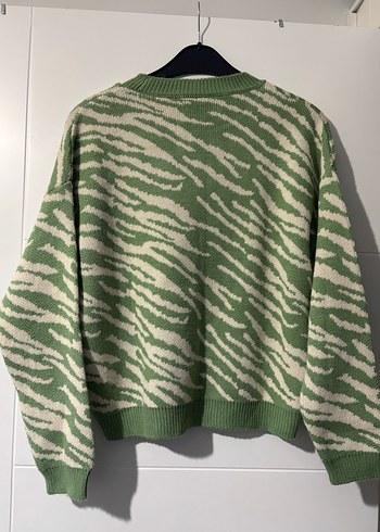 Yeşil Krem Zebra Desenli Örgü Kadın Kazak - Görsel 2