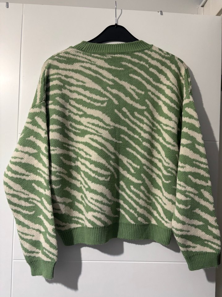 Yeşil Krem Zebra Desenli Örgü Kadın Kazak - Görsel 2