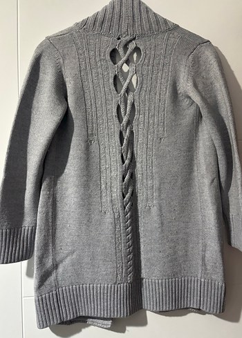 Gri Örgü Kadın Hırka Notched Yaka - Görsel 2