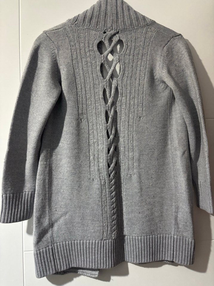 Gri Örgü Kadın Hırka Notched Yaka - Görsel 2