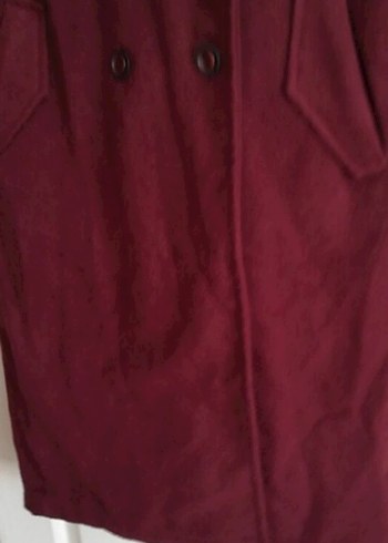 Bordo Uzun Düğmeli kaşe Kaban - Görsel 3