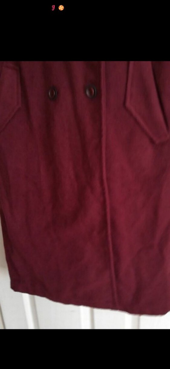 Bordo Uzun Düğmeli kaşe Kaban - Görsel 3