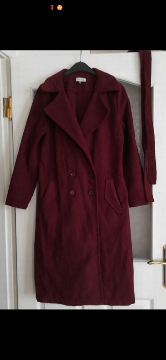 Bordo Uzun Düğmeli kaşe Kaban - Görsel 2