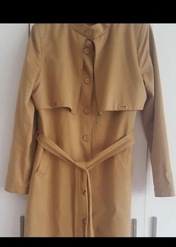 Camel Renkli Uzun Kemerli Kadın Trençkot - Görsel 3