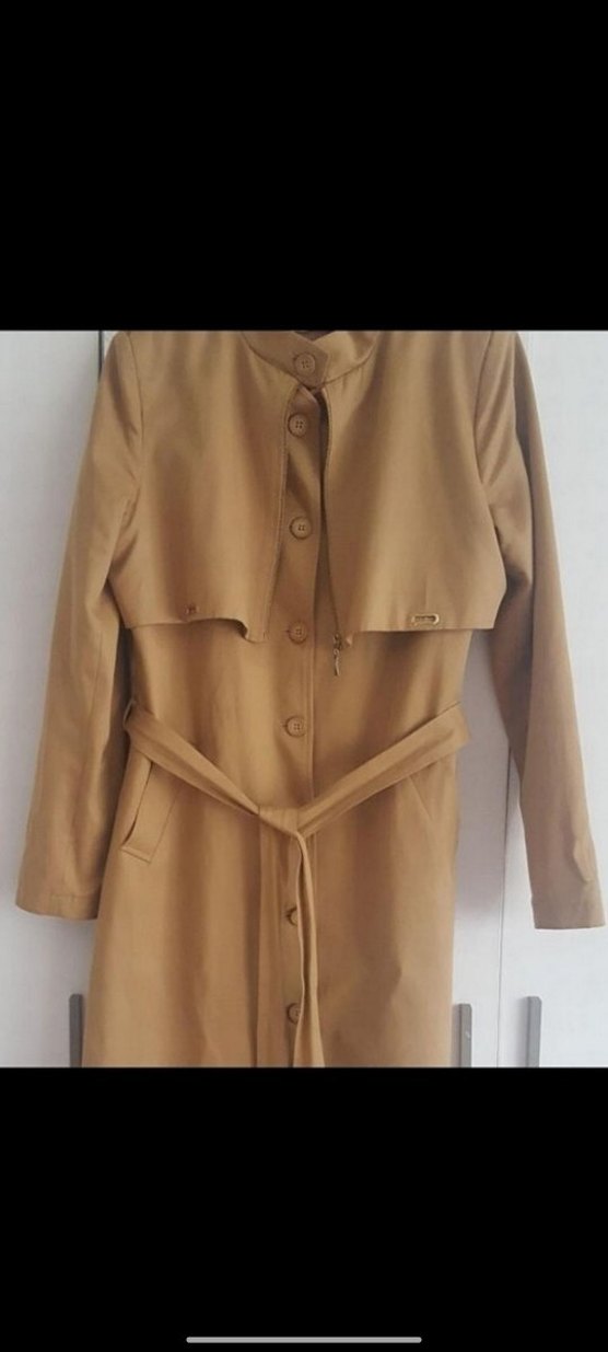 Camel Renkli Uzun Kemerli Kadın Trençkot - Görsel 3