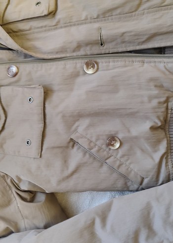 Düğmeli Bej kadın mont - Görsel 6