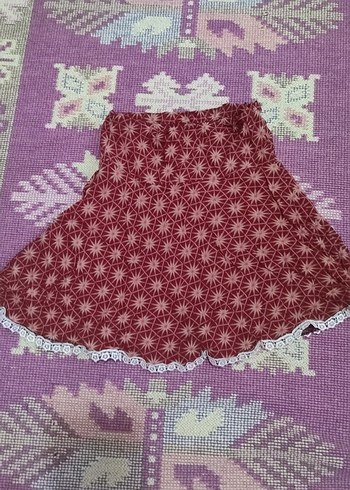 Bordo Nakışlı Dantel Detaylı Mini Etek