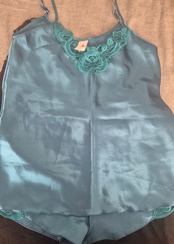 m Beden Nakışlı Turkuaz Mini Kadın Pijama Takımı