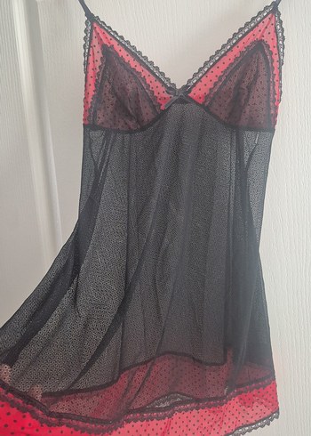 Diğer Kırmızı Siyah Gotik Midi Gecelik