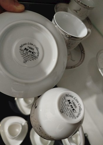 Gri desenli beyaz porselen fincan seti - Görsel 2