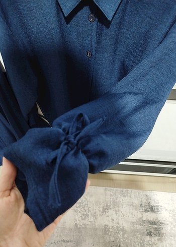 Lacivert Kadın Keten Pilili Uzun Takım - Görsel 2