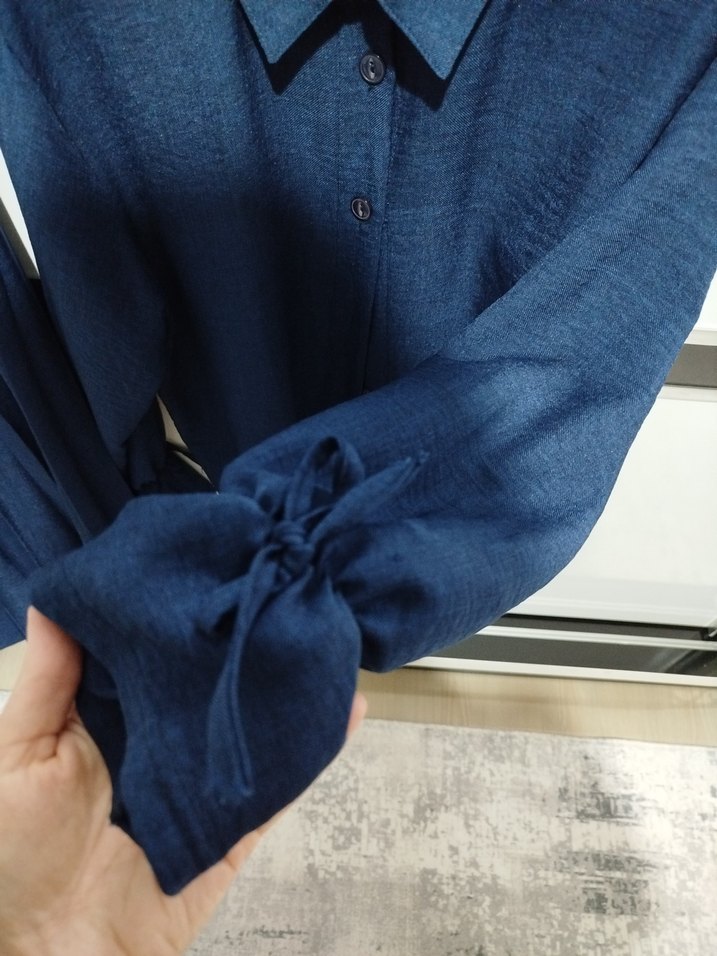 Lacivert Kadın Keten Pilili Uzun Takım - Görsel 2