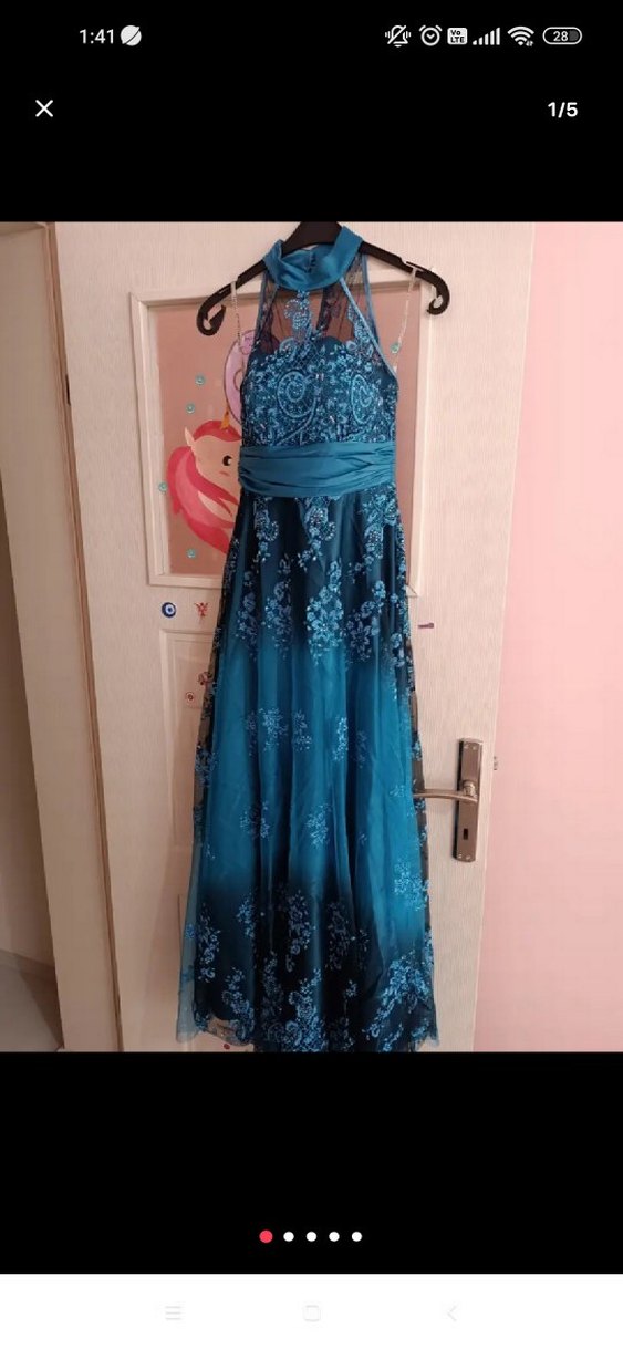 Bohem Tarzı İşlemeli Uzun Straplez Abiye - Görsel 2