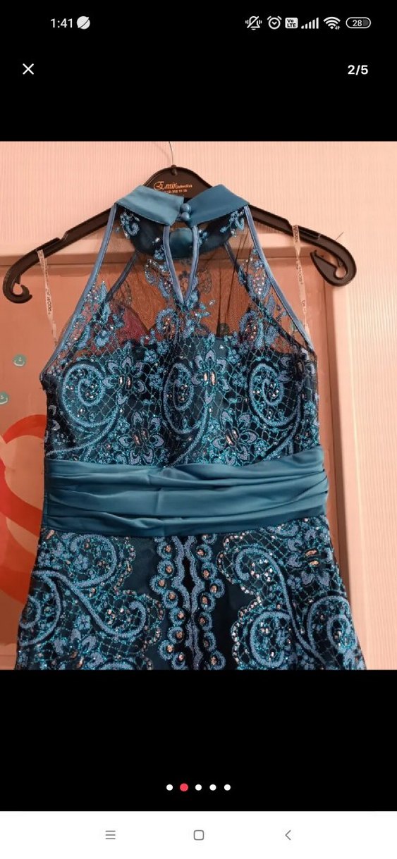 Bohem Tarzı İşlemeli Uzun Straplez Abiye - Görsel 3