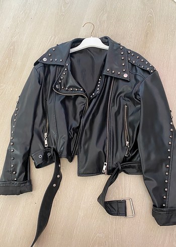 Trendyol & Milla Siyah Mini Deri Biker Ceket