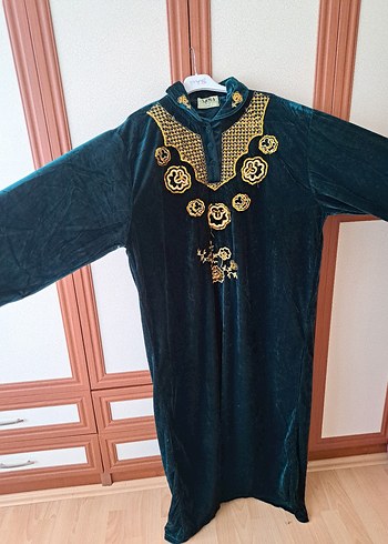 Uzun Kollu İşlemeli Bohem Elbise - Görsel 2