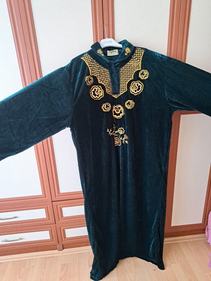 Uzun Kollu İşlemeli Bohem Elbise - Görsel 2