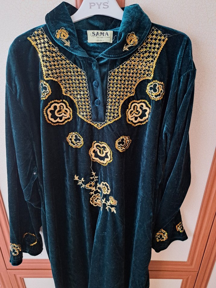 Uzun Kollu İşlemeli Bohem Elbise - Görsel 4