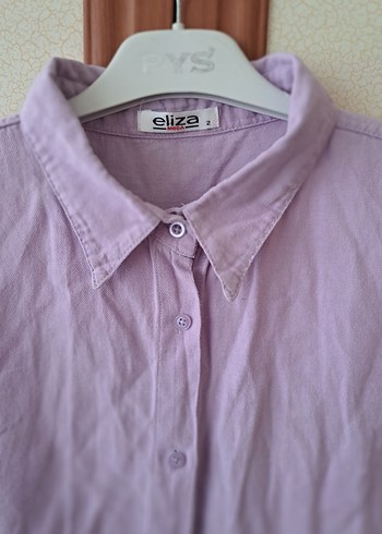 Lila Düğmeli Keten Kadın Gömlek - Görsel 3
