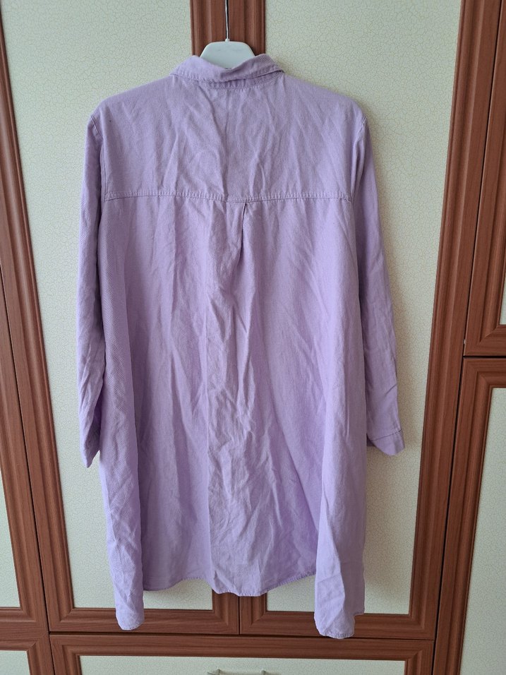 Lila Düğmeli Keten Kadın Gömlek - Görsel 4