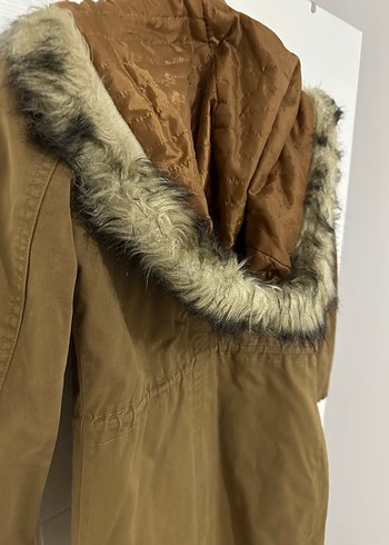 Bej Midi Kadın kaban Kürklü - Görsel 5