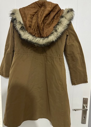 Bej Midi Kadın kaban Kürklü - Görsel 4