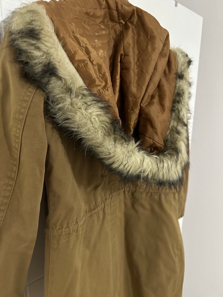 Bej Midi Kadın kaban Kürklü - Görsel 5