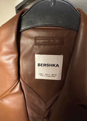 s Beden Bershka Düğmeli Kahverengi Deri Kadın Ceket