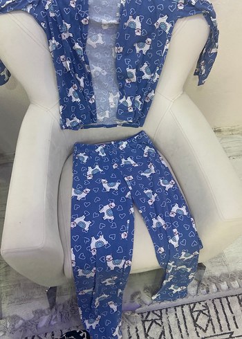 Mavi Mini Bohem Desenli Kadın Pijama Takımı