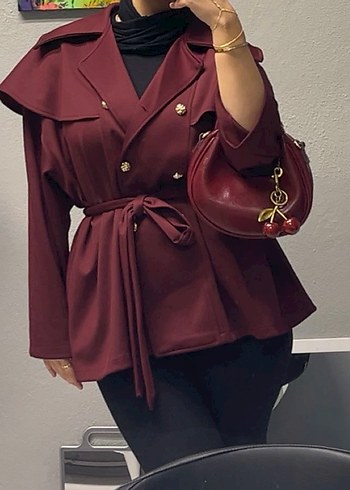 Zara Bordo Sikligi Cift Sirali Kemerli Ceket