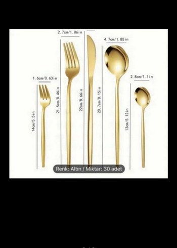 Parlak Altın Renkli Çatal Kaşık Seti 30, parca - Görsel 7