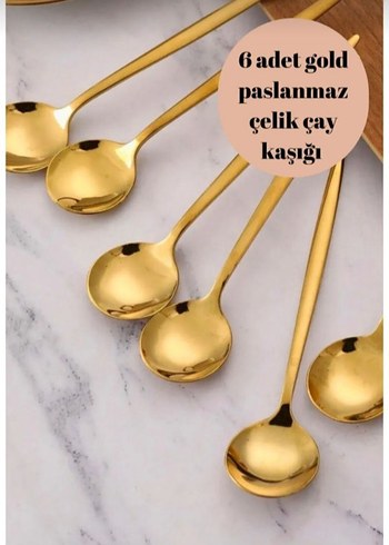 6'lı Altın Renk Paslanmaz Çelik Çay Kaşığı - Görsel 2