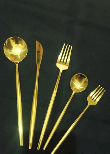 Parlak Altın Renkli Çatal Kaşık Bıçak Seti - Görsel 4