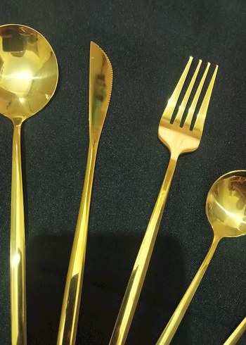 Parlak Altın Renkli Çatal Kaşık Bıçak Seti - Görsel 2