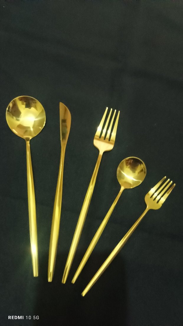 Parlak Altın Renkli Çatal Kaşık Bıçak Seti - Görsel 4