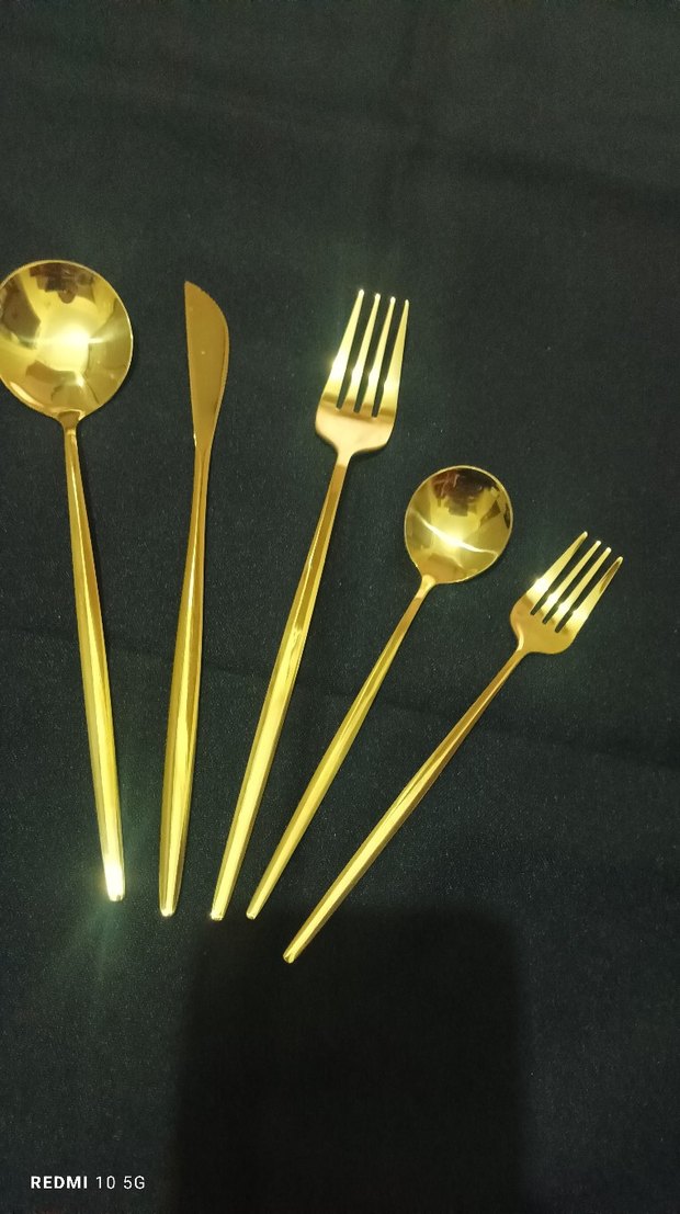 Parlak Altın Renkli Çatal Kaşık Bıçak Seti - Görsel 3