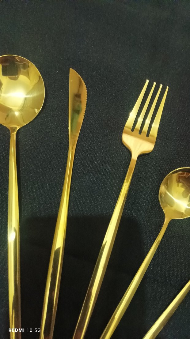 Parlak Altın Renkli Çatal Kaşık Bıçak Seti - Görsel 2