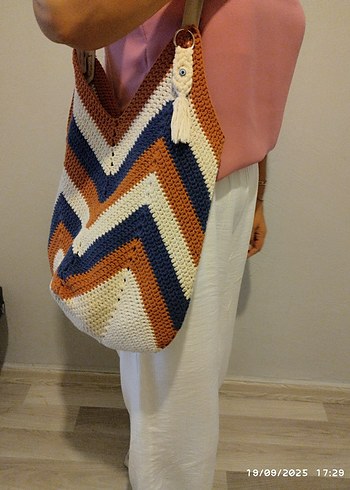 Örgü Kadın Çanta - Bohem Zebra Desenli
