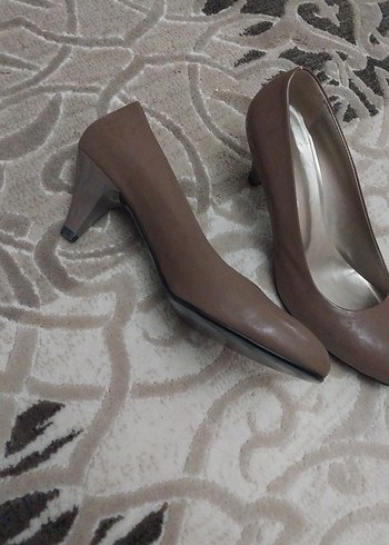 Kadın Bej Deri Klasik Stiletto - Görsel 3