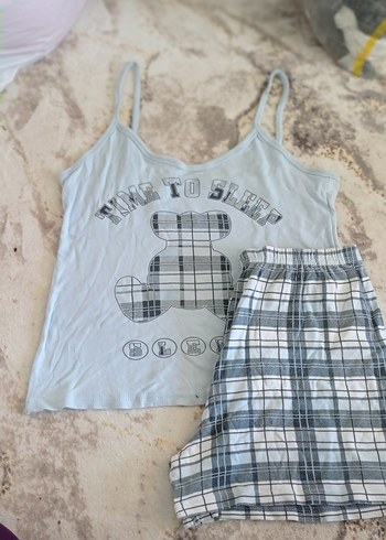 Diğer Gri Desenli Kadın Mini Pijama Takımı