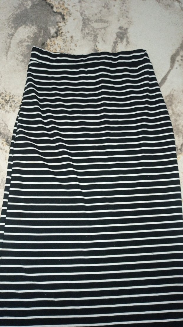 Çizgili Siyah Uzun Hamile Etek - Görsel 2