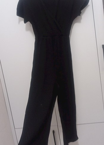 Siyah Kadın V Yaka Pilili Tulum - Görsel 2