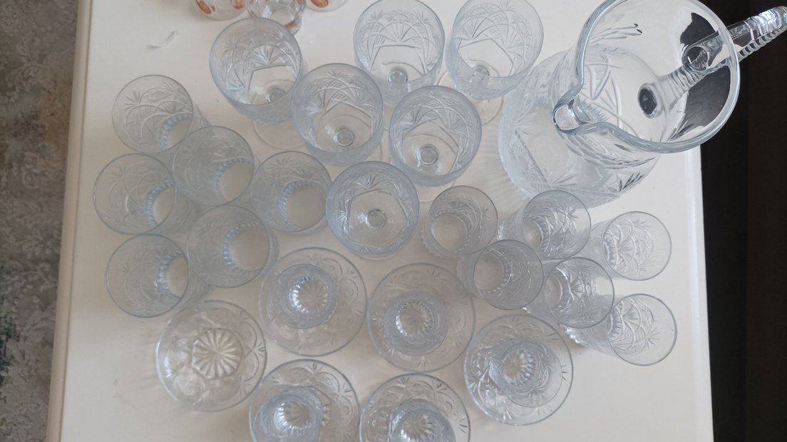 antika kristal bardak sürahi takımı 30 parça - Görsel 3