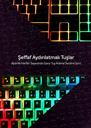 Dark Force Mekanik Hisli Türkçe Q Oyuncu Klavyesi - Görsel 14