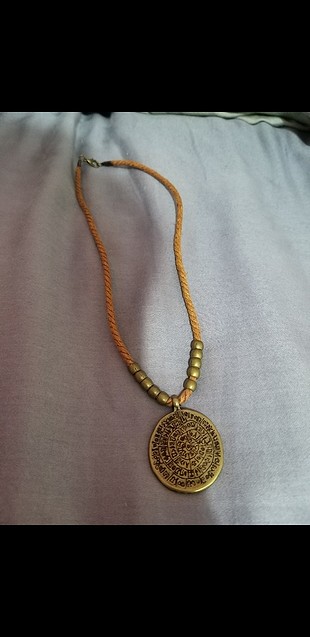 vintage kahverengi motifli figürlü boncuklu kolye