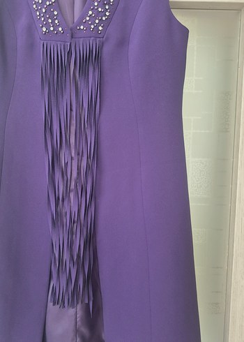 Mor Pilili Uzun Kollu Abiye Elbise - Görsel 5