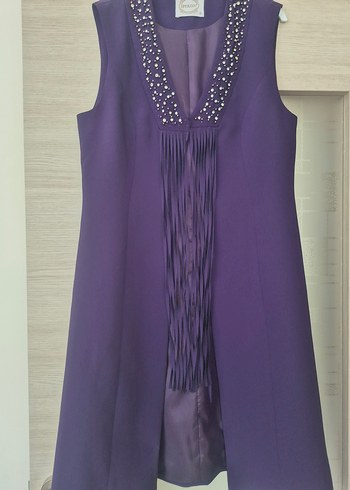 Mor Pilili Uzun Kollu Abiye Elbise - Görsel 2